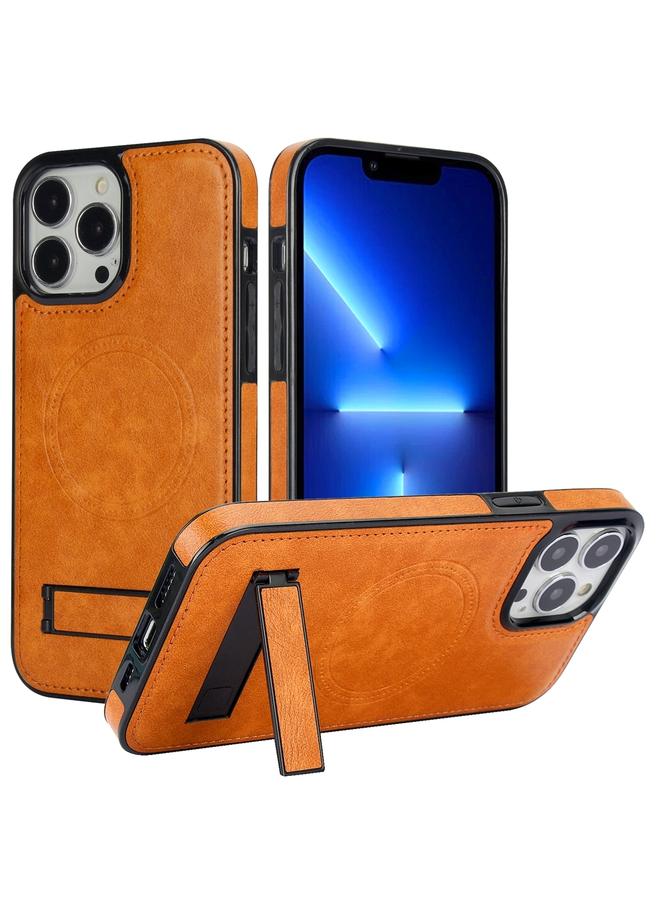 S-TOP Case For iPhone 13 Pro Retro Leather Invisible Stand MagSafe Phone Case - Image 1