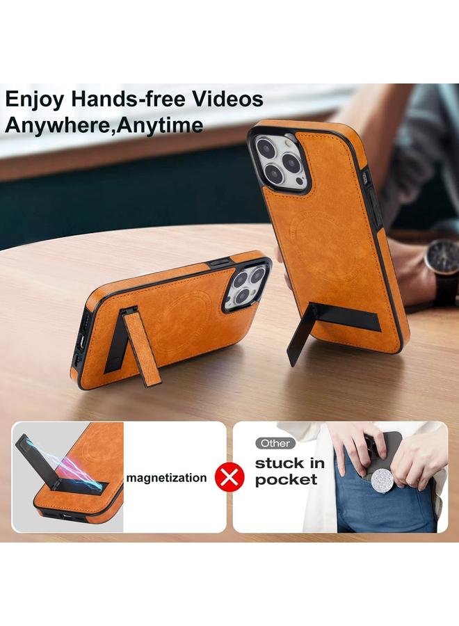 S-TOP Case For iPhone 13 Pro Retro Leather Invisible Stand MagSafe Phone Case - Image 3