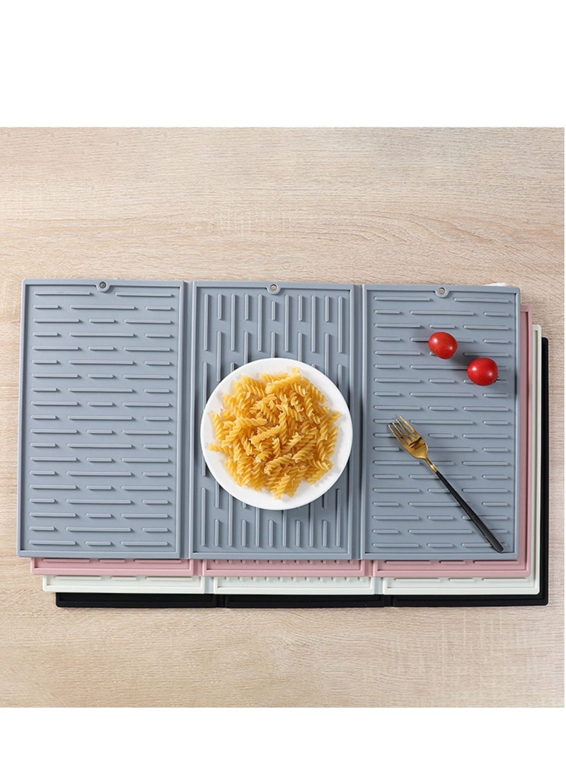 KASTWAVE Silicone Dish Drainer Mat, Collapsible Trifold Easy Storage Silicone Drying Mat for Kitchen Counter Heat & Cold Resistant, Easy to Clean Anti-Slip Durable Dish Drying Kitchen Mat - Image 1