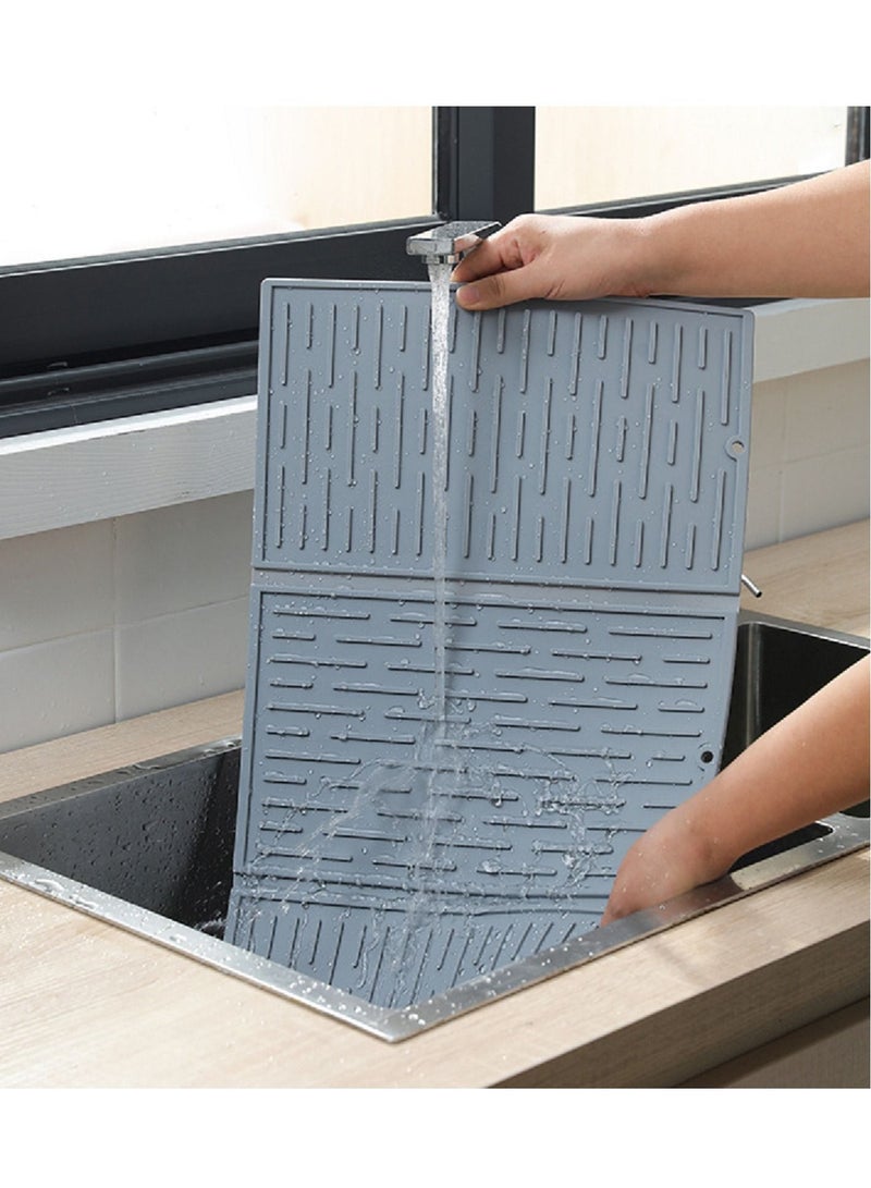 KASTWAVE Silicone Dish Drainer Mat, Collapsible Trifold Easy Storage Silicone Drying Mat for Kitchen Counter Heat & Cold Resistant, Easy to Clean Anti-Slip Durable Dish Drying Kitchen Mat - Image 3