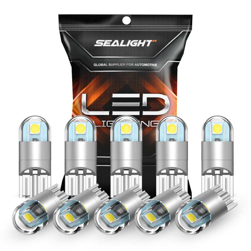 SEALIGHT 194 LED Bulb 6000K White License Plate Light Dome Light T10 168 2825 W5W 3030 Bright Chips Wedge for Replacement Light Bulb Map Trunk Door Courtesy Dash LED Light BulbPack of 10