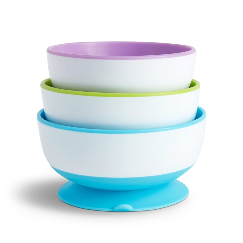 Munchkin Stay Put Suction Bowls for Baby and Toddler, 3 Pack, Blue/Green/Purple - Image 2