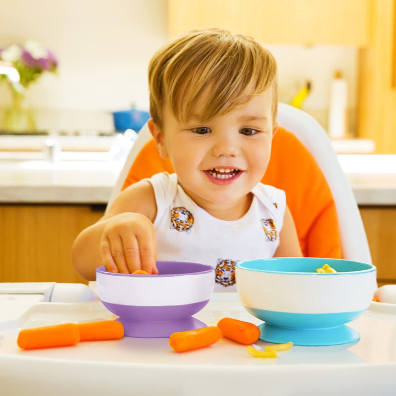 Munchkin Stay Put Suction Bowls for Baby and Toddler, 3 Pack, Blue/Green/Purple - Image 5