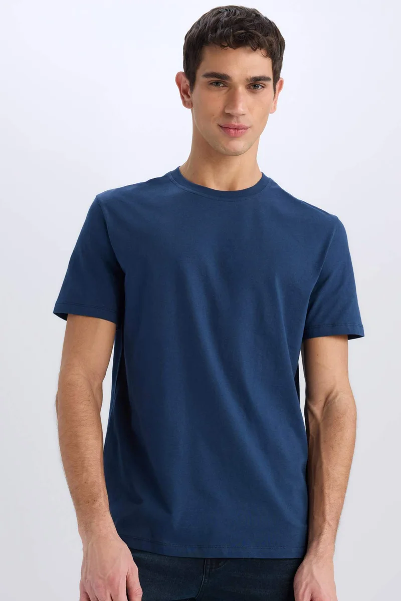 ديفاكتو New Regular Fit Crew Neck Basic Cotton T-Shirt