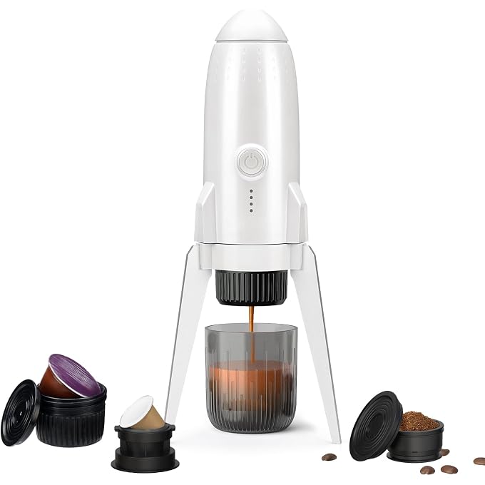 BENFUCHEN 3 in 1 Portable Espresso Machine On the Go, Electric Espresso Maker Self-Heating,Mini backpacking Coffee Maker Compatible With NESPRESSO Pod,DolceGusto Pod and Ground Coffee For Travel - Image 1