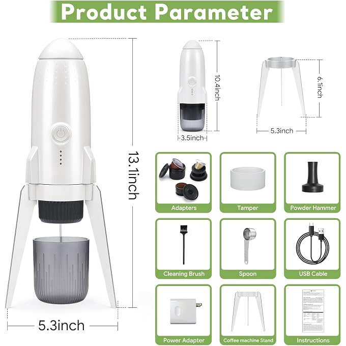 BENFUCHEN 3 in 1 Portable Espresso Machine On the Go, Electric Espresso Maker Self-Heating,Mini backpacking Coffee Maker Compatible With NESPRESSO Pod,DolceGusto Pod and Ground Coffee For Travel - Image 2