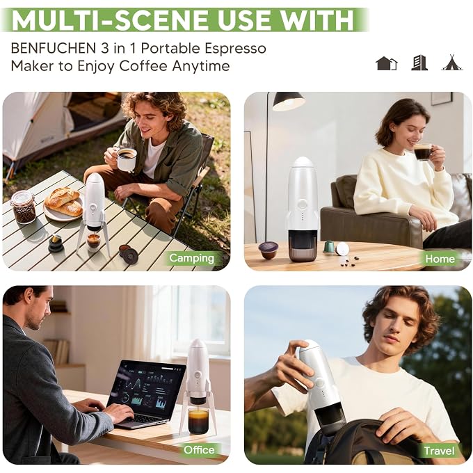 BENFUCHEN 3 in 1 Portable Espresso Machine On the Go, Electric Espresso Maker Self-Heating,Mini backpacking Coffee Maker Compatible With NESPRESSO Pod,DolceGusto Pod and Ground Coffee For Travel - Image 3