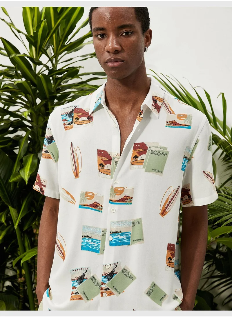 كوتون Short Sleeve Shirt Summer Themed Surf Detailed Classic Neck