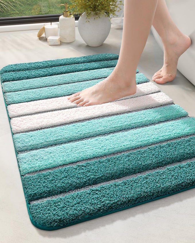 BATHROOM MAT RUG 20X32 NON SLIP WASHABLE BATH RUGS ABSORBENT SHOWER MATS SOFT FLOOR CARPET FOR SINK TUB ACCESSORIES DECOR TURQUOISE