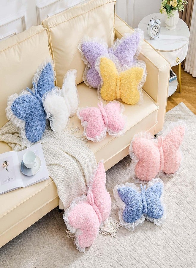 XVTRU Butterfly Pillow Pink Decorative Pillows 15" Butterfly Shaped Cute Throw Pillows with Lace Aesthetic Bow Plush Cushion for Room Decor Bed Sofa Couch - Image 5
