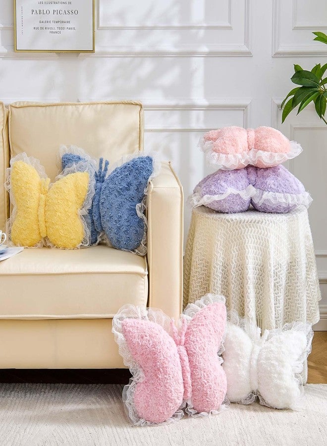 XVTRU Butterfly Pillow Pink Decorative Pillows 15" Butterfly Shaped Cute Throw Pillows with Lace Aesthetic Bow Plush Cushion for Room Decor Bed Sofa Couch - Image 4