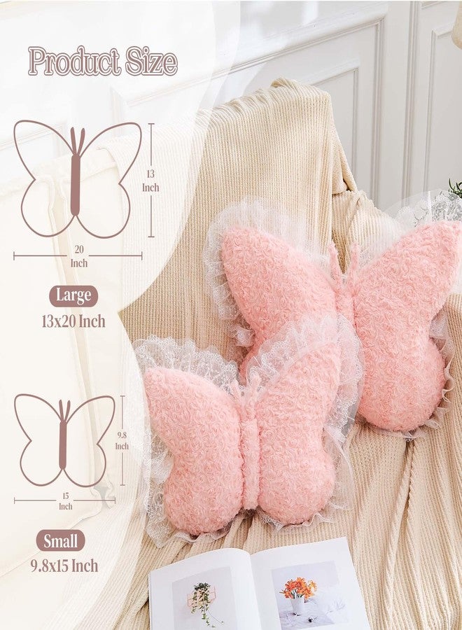 XVTRU Butterfly Pillow Pink Decorative Pillows 15" Butterfly Shaped Cute Throw Pillows with Lace Aesthetic Bow Plush Cushion for Room Decor Bed Sofa Couch - Image 2