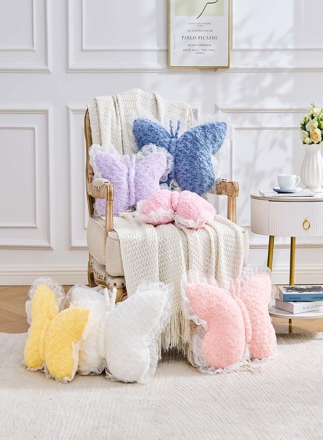 XVTRU Butterfly Pillow Pink Decorative Pillows 15" Butterfly Shaped Cute Throw Pillows with Lace Aesthetic Bow Plush Cushion for Room Decor Bed Sofa Couch - Image 3