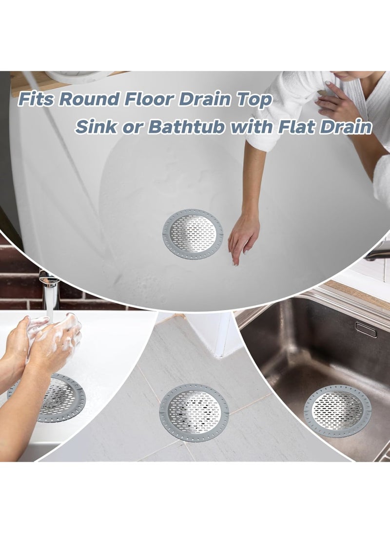 Shower Drain Hair Catcher – 5 Stainless Steel Shower Stall Drain Cover, Silicone Rim Hair Trap, Flat Round Bathtub Sink Strainer Protector for Bathroom Floor (Silver) - Image 2
