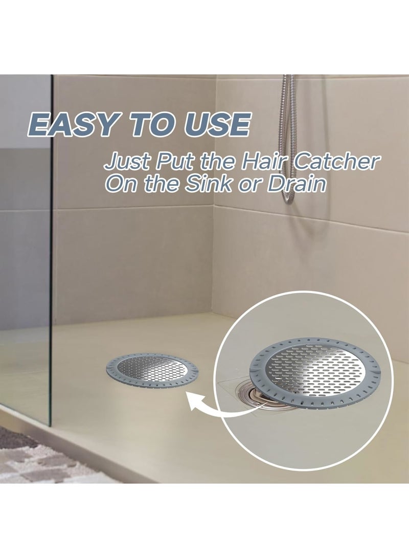 Shower Drain Hair Catcher – 5 Stainless Steel Shower Stall Drain Cover, Silicone Rim Hair Trap, Flat Round Bathtub Sink Strainer Protector for Bathroom Floor (Silver) - Image 3