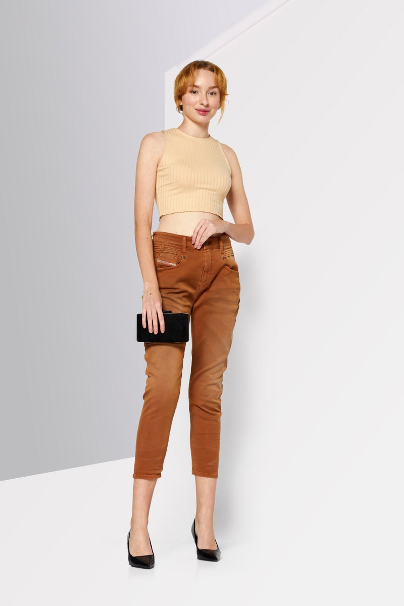 DIESEL Women Boyfriend Fit Washed Stretchable Denim Jeans, Tan - Image 2