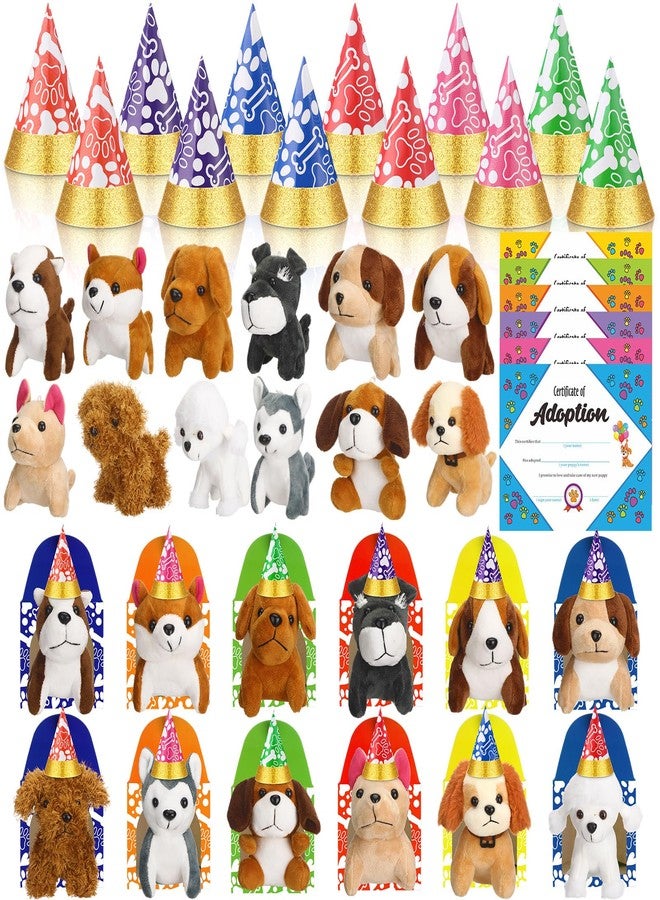 Gejoy 48 Pcs Adopt a Puppy Supplies Include 12 Mini Plush Dog 12 Birthday Hats 12 Puppy Adoption Certificate 12 Kraft Boxes for Dog Birthday Party Set Gifts(Cute) - Image 1