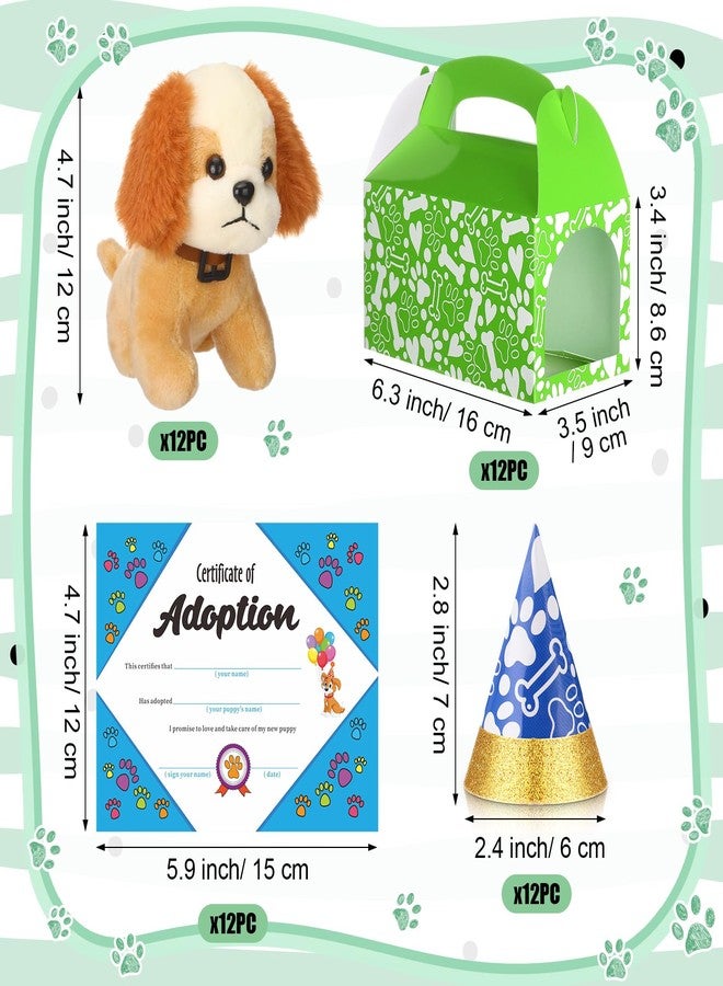 Gejoy 48 Pcs Adopt a Puppy Supplies Include 12 Mini Plush Dog 12 Birthday Hats 12 Puppy Adoption Certificate 12 Kraft Boxes for Dog Birthday Party Set Gifts(Cute) - Image 2