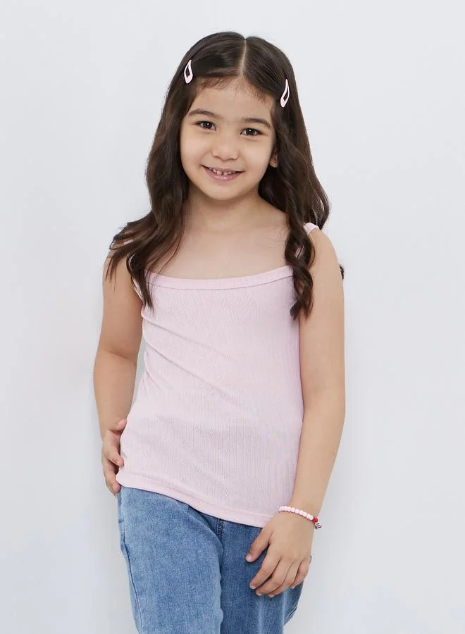 Styli Styli Girls Pink Ribbed Vest