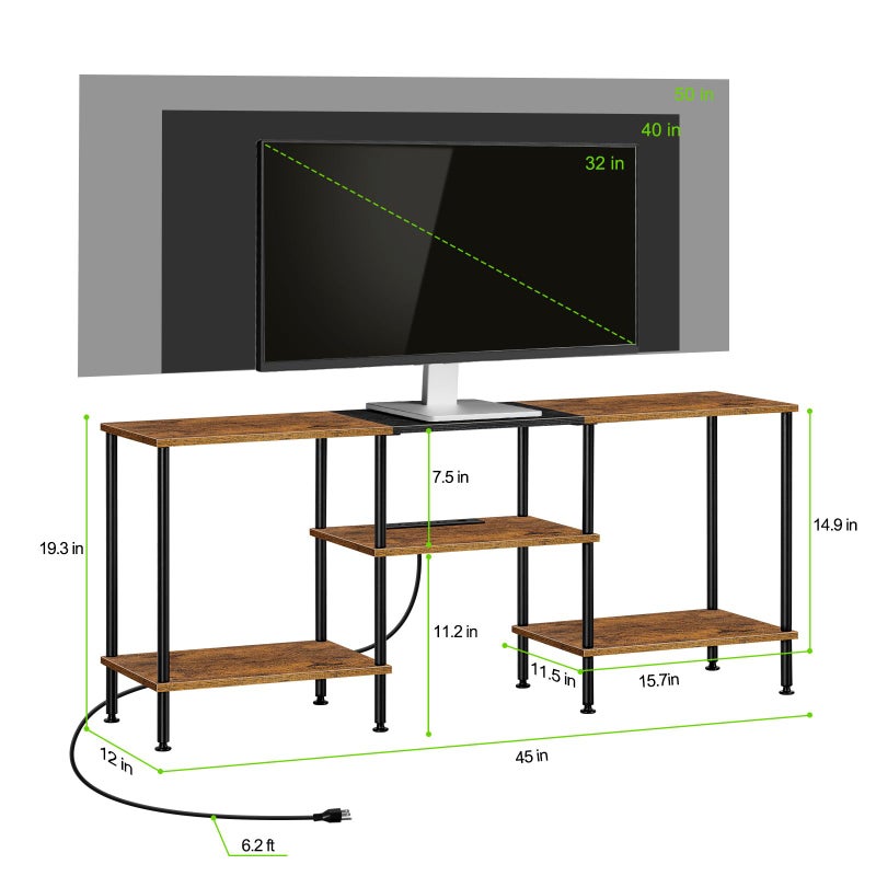 Luplom TV Stand for Bedroom 50 Inch TV Stand with Power Outlet 3 Tier Entertainment Center with Storage TV Console Table for 50 43 40 32 Inch TV, Rustic Brown - Image 2