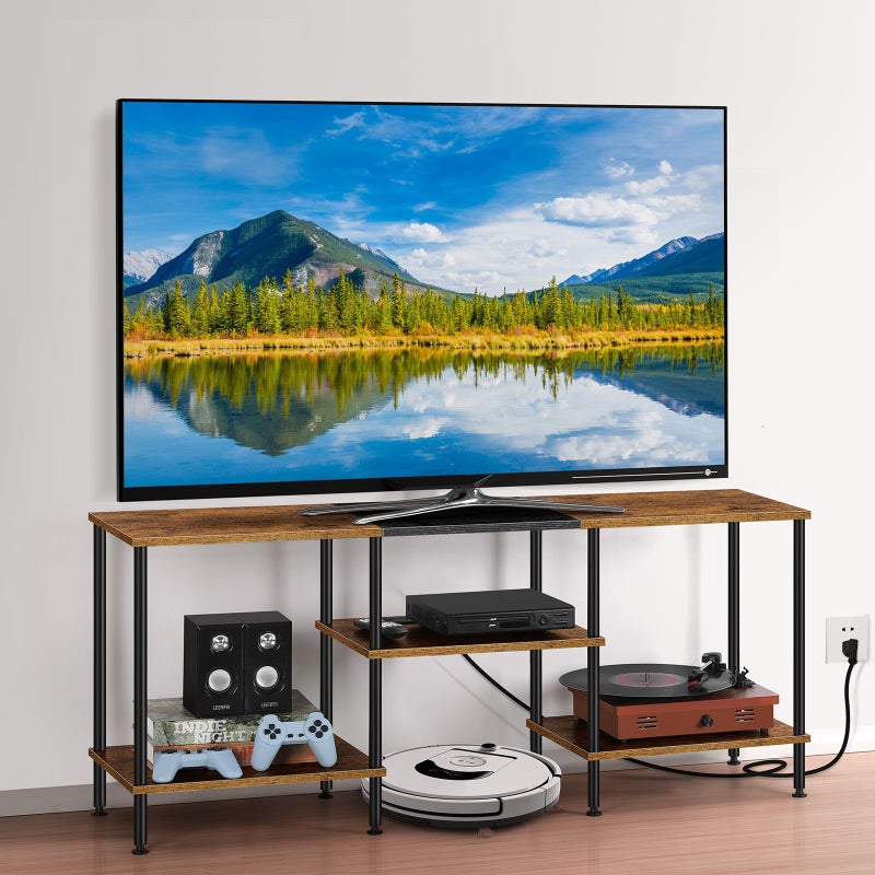 Luplom TV Stand for Bedroom 50 Inch TV Stand with Power Outlet 3 Tier Entertainment Center with Storage TV Console Table for 50 43 40 32 Inch TV, Rustic Brown - Image 1