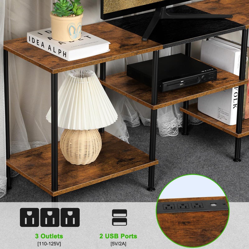 Luplom TV Stand for Bedroom 50 Inch TV Stand with Power Outlet 3 Tier Entertainment Center with Storage TV Console Table for 50 43 40 32 Inch TV, Rustic Brown - Image 3