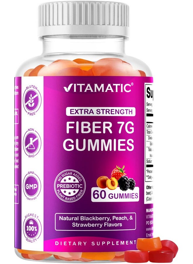 Vitamatic - Prebiotic Fiber Gummies For Adults 7G Fiber Extra Strength Zero Sugar Added 60 Pectin Based Gummies Digestive Health & Regularity Support - Image 1