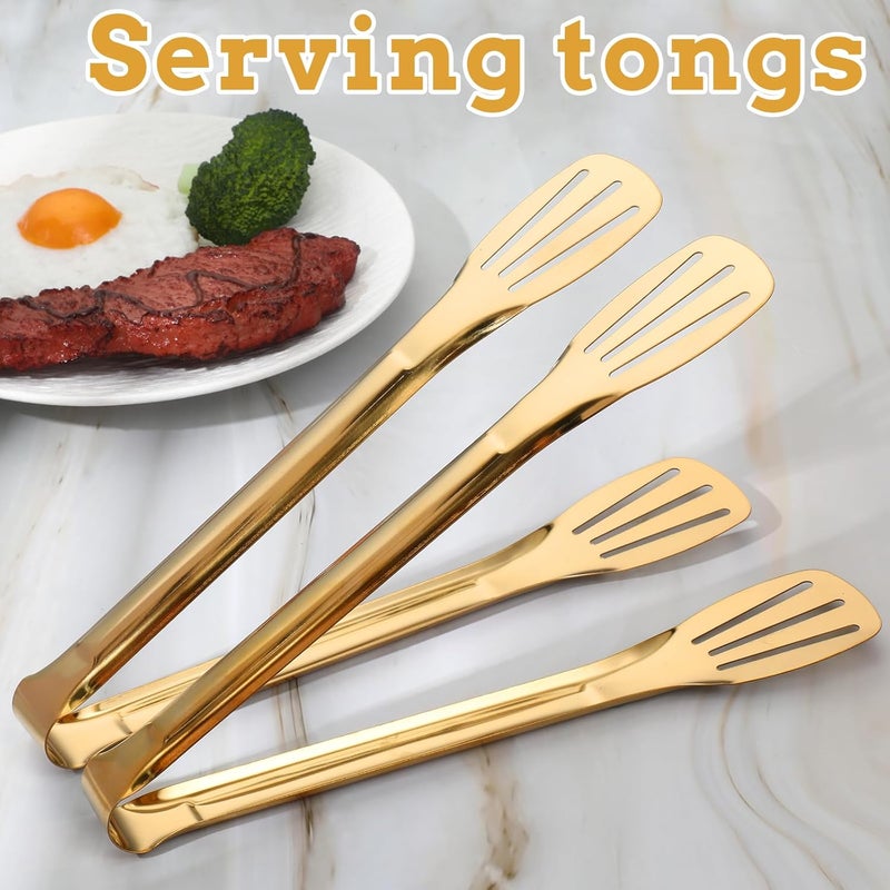 COMNICO 12 Pcs Gold Serving Tongs, Metal Buffet Tong Stainless Steel 9 Inch Utensils Small Tongs for Party Serving Appetizers Salad Steak Snack - Image 3
