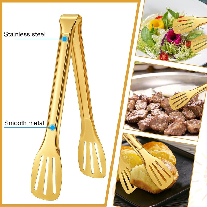 COMNICO 12 Pcs Gold Serving Tongs, Metal Buffet Tong Stainless Steel 9 Inch Utensils Small Tongs for Party Serving Appetizers Salad Steak Snack - Image 4