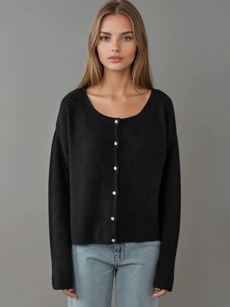 HICCUP Ultra Soft Crew Neck Buttoned Dual-use Cardigan - Image 4