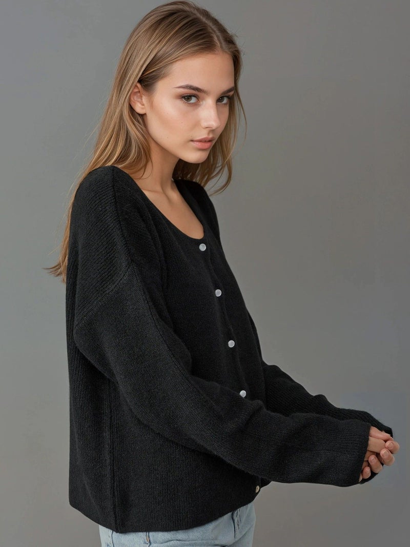 HICCUP Ultra Soft Crew Neck Buttoned Dual-use Cardigan - Image 5