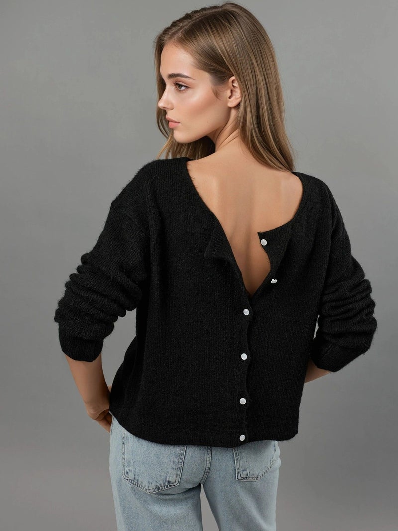 HICCUP Ultra Soft Crew Neck Buttoned Dual-use Cardigan - Image 1