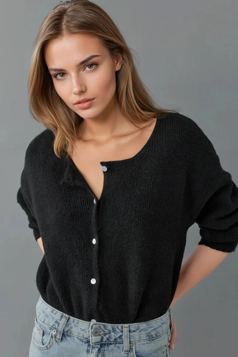 Hiccup Ultra Soft Crew Neck Buttoned Dual-use Cardigan