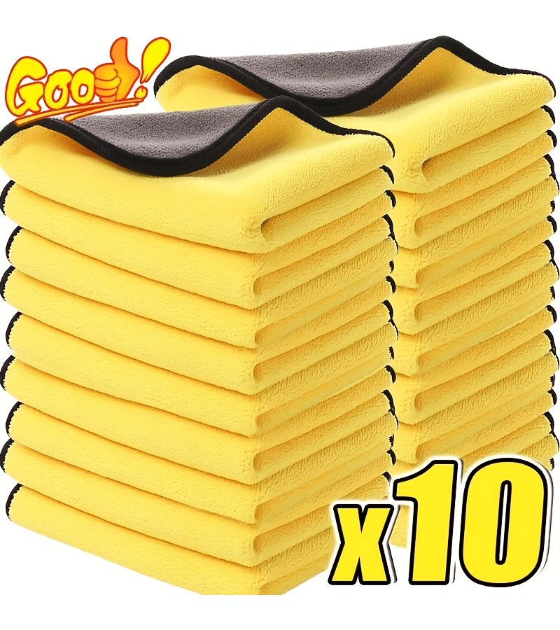 10 Yellow Heavy Duty Automotive Cleaning Towels Super Absorbent Quick Dry Non Linting Washable Towels For Car Wash Detailing And Mechanics Home Use - Image 1