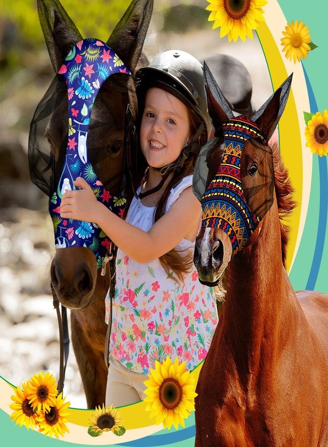 Qualirey 12 Pieces Horse Fly Mask Bulk Comfortable Elasticity Mask for Horses with Ears Net UV Protection Breathable Face Covering for Pony and Foal(Large,Geometric Patterns) - Image 3