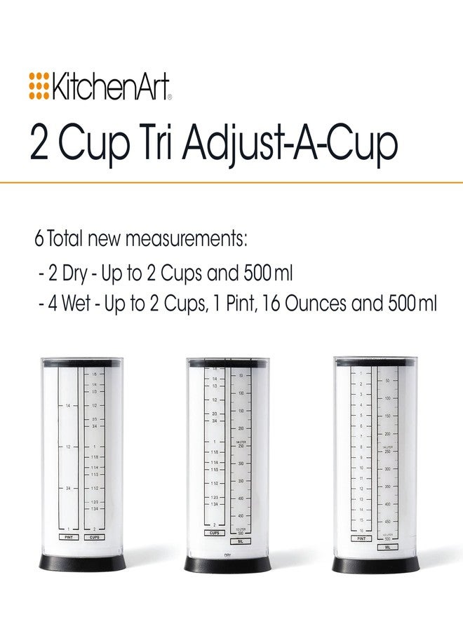 KitchenArt 2 Cup Tri Adjust A-Cup, Easy Pour Measuring Cup, 3.25x3.25x6", Black/White - Image 3