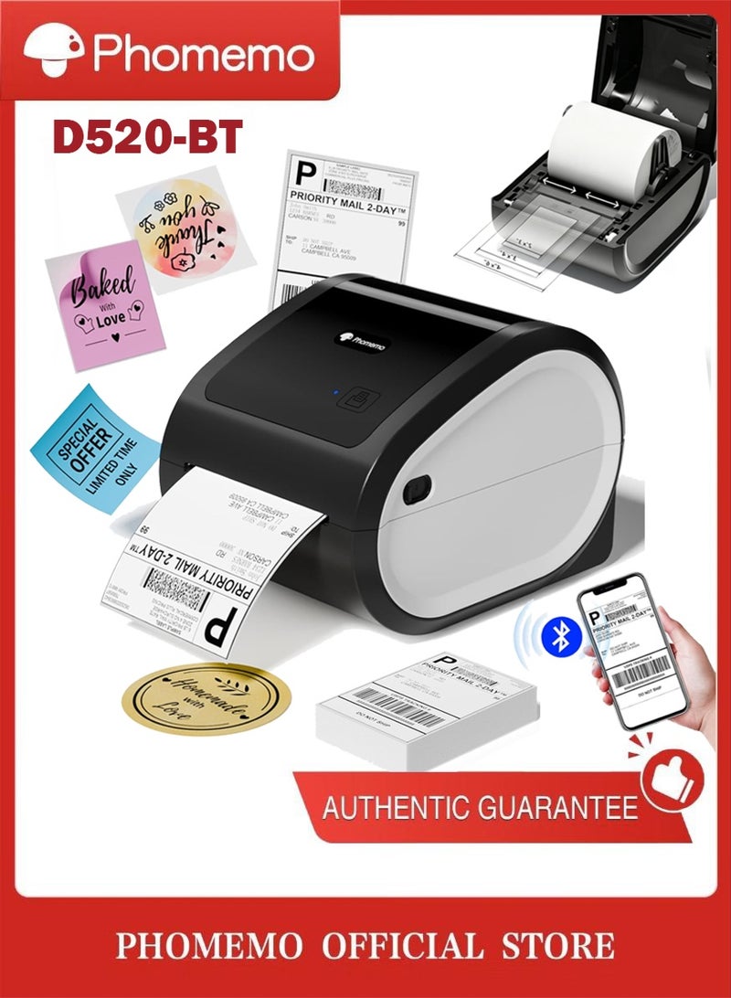 phomemo D520-BT Bluetooth Thermal Label Printer , 4x6"  Wireless Bluetooth Shipping Label Maker, Big Bin Build-in Holder, Thermal Label Maker for Small Business, Compatible with PC/ IOS/ Android (Black) - Image 1