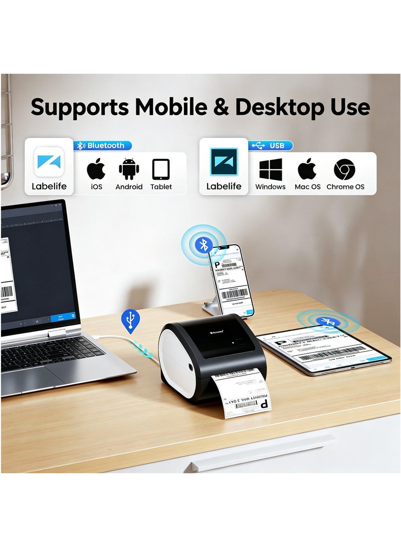 phomemo D520-BT Bluetooth Thermal Label Printer , 4x6"  Wireless Bluetooth Shipping Label Maker, Big Bin Build-in Holder, Thermal Label Maker for Small Business, Compatible with PC/ IOS/ Android (Black) - Image 4