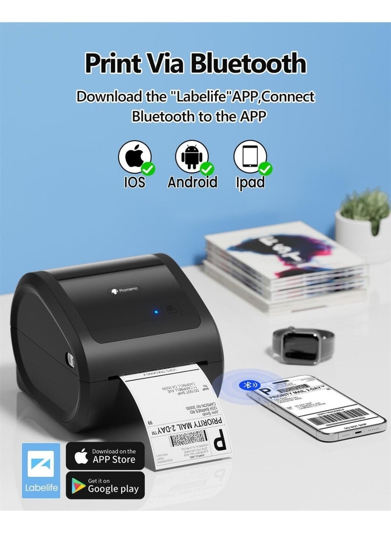 phomemo D520-BT Bluetooth Thermal Label Printer , 4x6"  Wireless Bluetooth Shipping Label Maker, Big Bin Build-in Holder, Thermal Label Maker for Small Business, Compatible with PC/ IOS/ Android (Black) - Image 4