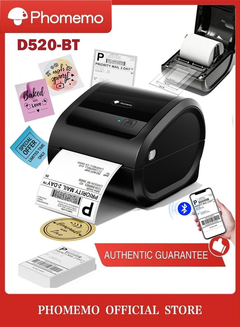 phomemo D520-BT Bluetooth Thermal Label Printer , 4x6"  Wireless Bluetooth Shipping Label Maker, Big Bin Build-in Holder, Thermal Label Maker for Small Business, Compatible with PC/ IOS/ Android (Black) - Image 1