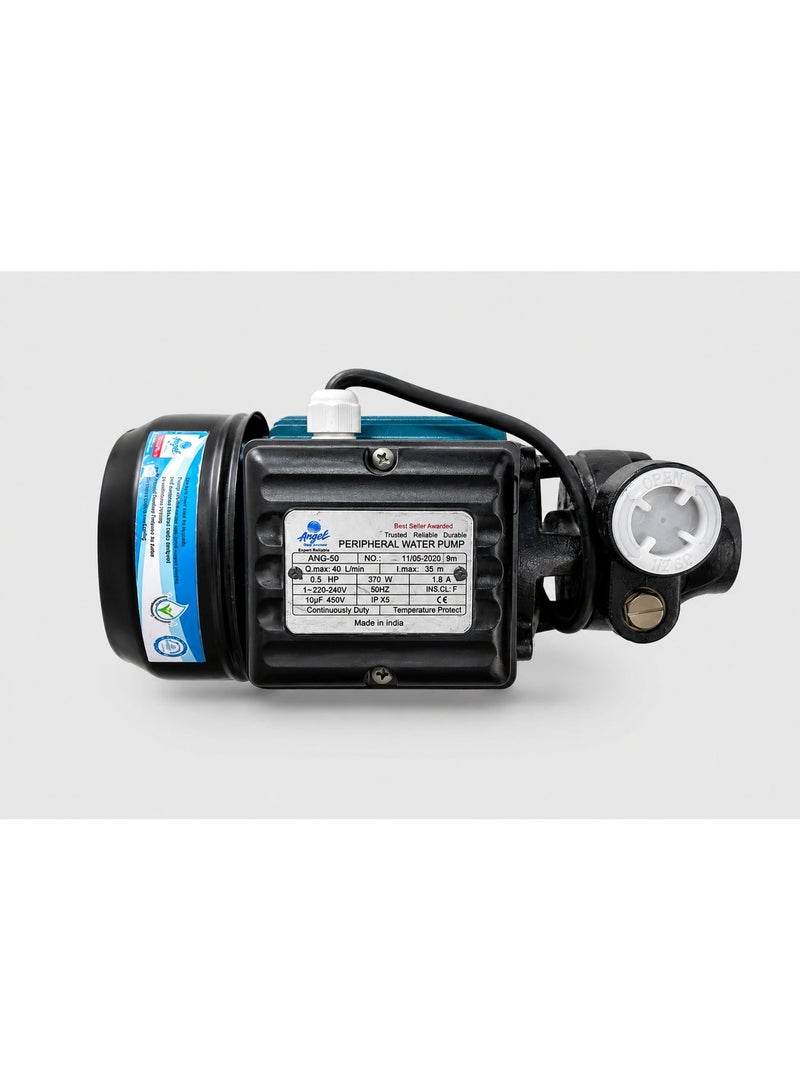 إينجل مضخة مياه محيطية Angel 0.5HP 370 وات، مضخة مياه كهربائية أحادية الطور فائقة الصمت، معدل تدفق 40 لتر/دقيقة، رأس 35 مترًا، رفع شفط 9 أمتار، 220-240 فولت، 50 هرتز، مضخة نقل المياه المحلية IPX5 بدون صندوق خارجي - Image 2