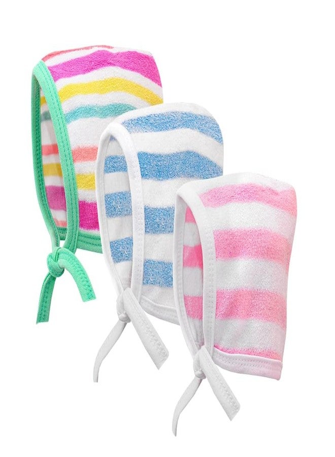 BUMSIES Washable Reusable Soft Cotton Printed Cap with Tie Knot for New Born Baby Boy & Girl/Topa Set - Pack of 3 - (0-3 Months) Multicolour - Image 1