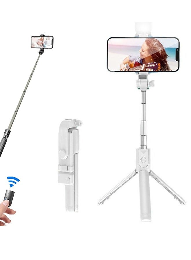 Hihonor Selfie Stick with Light,6 in 1 Wireless Bluetooth Selfie Stick, New 6 in 1 Wireless Bluetooth Selfie with Wireless Remote and Phone Holder for All Cellphones (White)  - Image 1