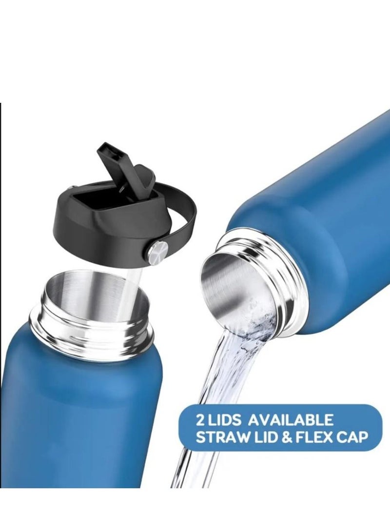 Y&D زجاجة مياه معزولة بغطاء من القش وغطاء مرن، زجاجة مياه مزدوجة الفراغ من الفولاذ المقاوم للصدأ، خالية من مادة BPA - Image 3