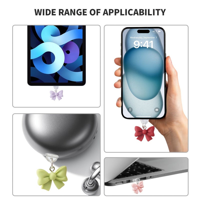 حزمة مكونة من 6 ألوان من سدادات الغبار العالمية على شكل فيونكة لطيفة لهواتف Apple وAndroid ومنافذ Micro USB - Image 4