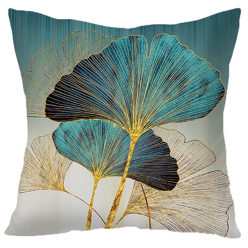 F Finerease Throw Pillow Cover Green Plant Leaves - 18 X 18 Inch Teal Pillow Cushion Cover - Set Of 2 Turquoise Ginkgo Leaf Cushion Case  Great For Sofa  Bedroom  Yard  Living Room Decor - Image 2