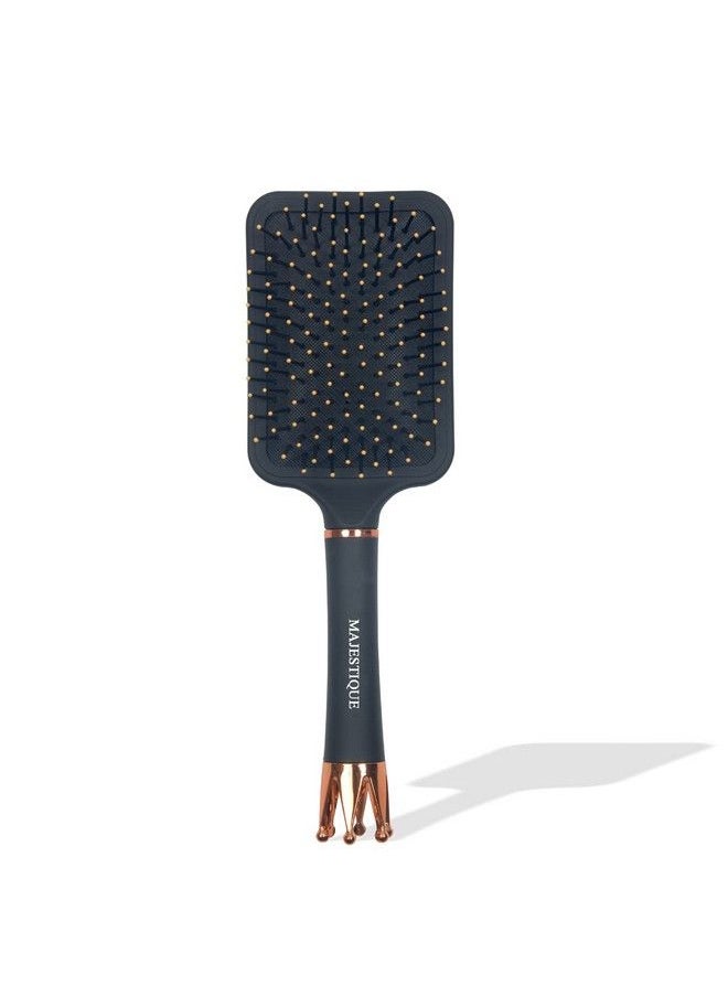 MAJESTIQUE Paddle Brush With A Large Cushion Smoothing Detangling Brush For Long Thick Hair Flat Hair Brush Exclusive Crown Handle Both Wet & Dry Black Matte  - Image 2