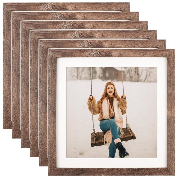 10X10 SQUARE PICTURE FRAMES SET OF 6 RUSTIC WOOD GRAIN PHOTO FRAME FOR GALLERY WALL MOUNTING OR TABLETOP DISPLAY