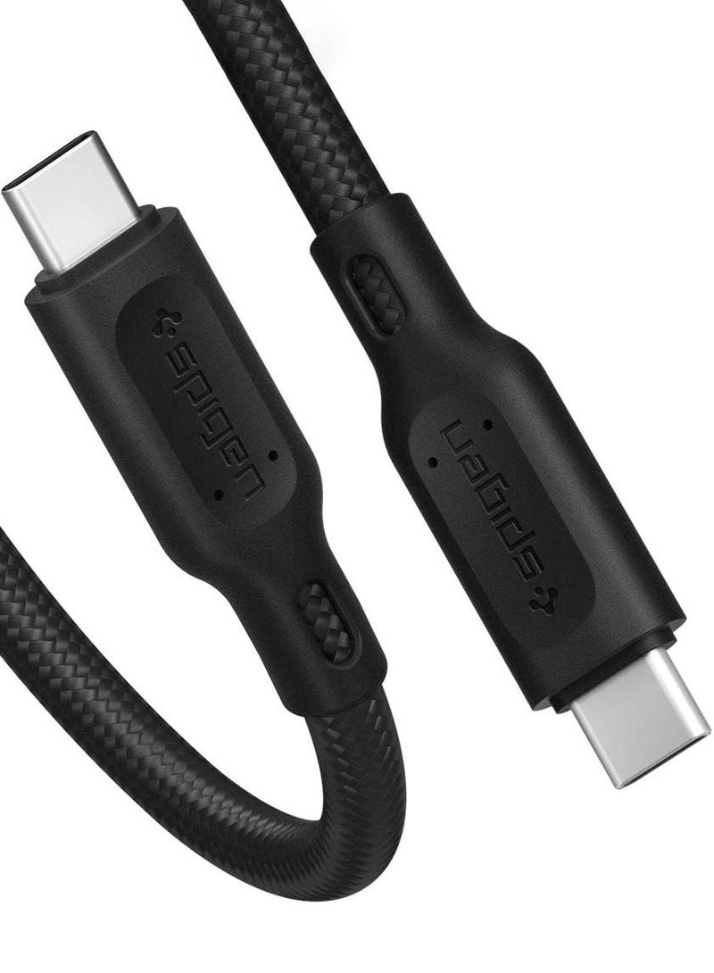 Spigen DuraSync 60W USB C to USB C Cable with PD Power Delivery [1.5meter] [Premium Cotton Braided] Fast Type-C Charging Cable - Black - Image 1