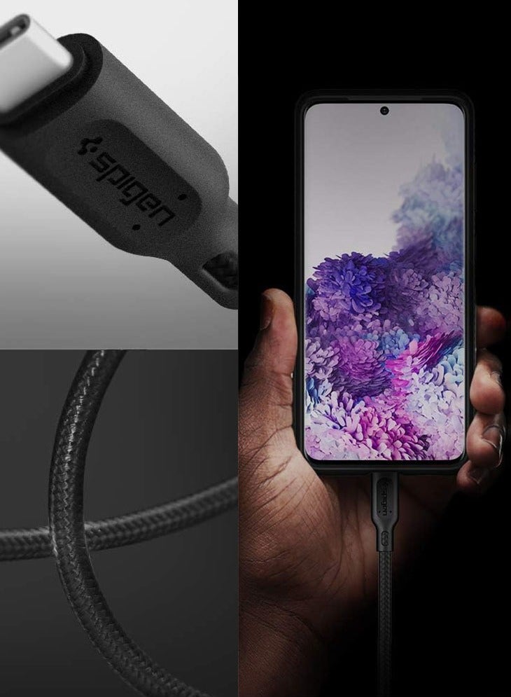 Spigen DuraSync 60W USB C to USB C Cable with PD Power Delivery [1.5meter] [Premium Cotton Braided] Fast Type-C Charging Cable - Black - Image 2